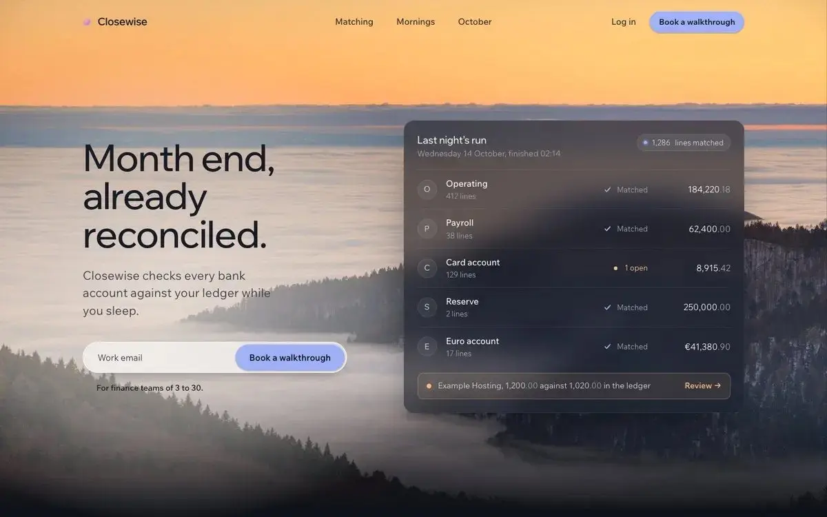 A finance landing page in Hallmark's Dusk look